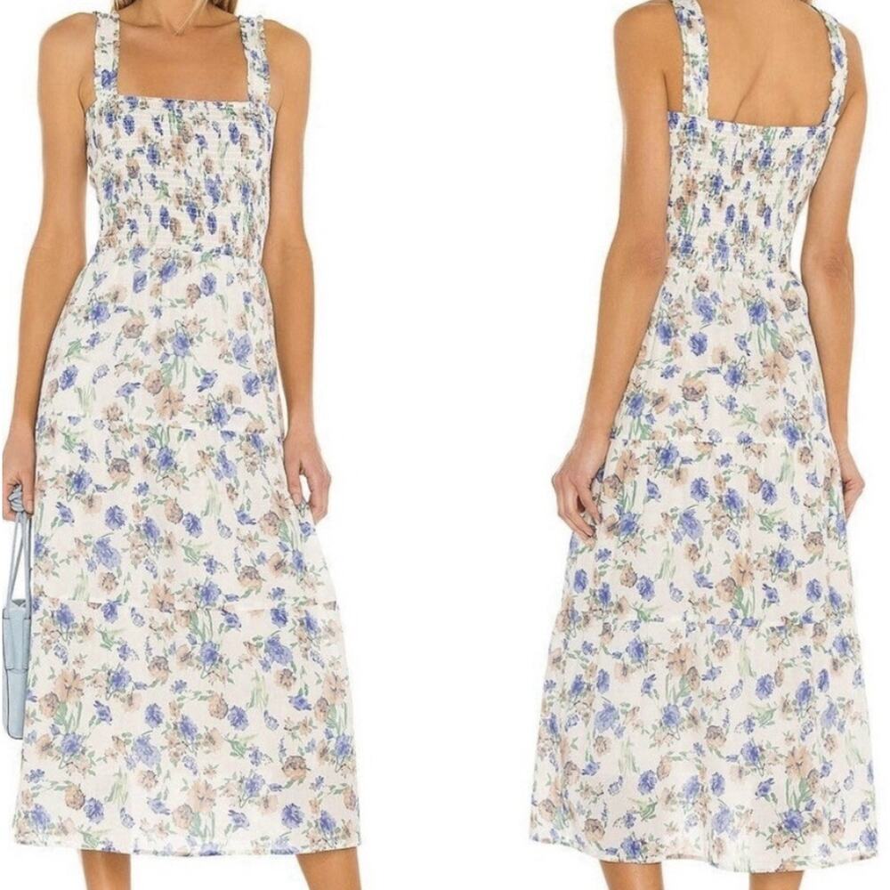 Heartloom Ronnie Midi Dress XS Bellflower Smocked Blue Floral Boho Peasant
